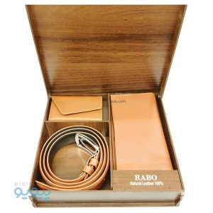ست هدیه چرم مردانه با جعبه چوبی