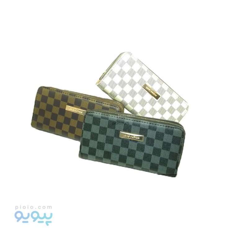 کیف پول زنانه چرم مصنوعی شطرنجی