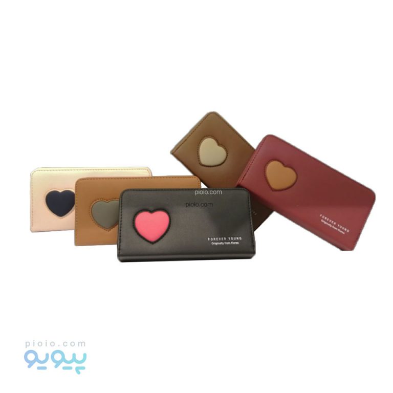 کیف پول دخترانه چرم دو رنگ طرح قلب