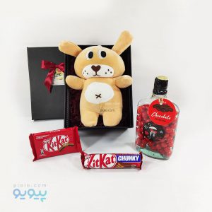 باکس هدیه با عروسک خرس مخمل