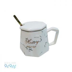 ماگ درب دار سرامیکی طرح مرمر
