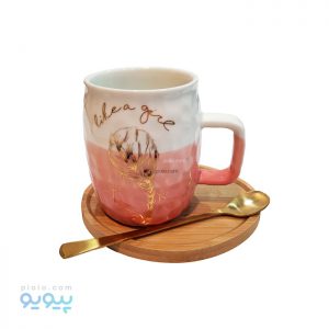 ماگ سرامیکی با زیر لیوانی چوبی