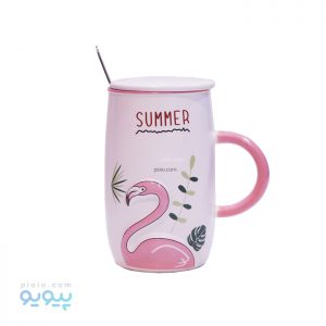 ماگ سرامیکی درب دار طرح فلامینگو
