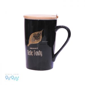 لیوان سرامیکی با درب چوبی