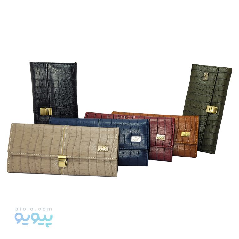 کیف پول زنانه چرم پوست ماری راه راه
