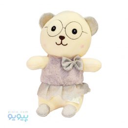 عروسک خرس عینکی پاپیون نقره ای