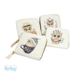 کیف پول دخترانه دور زیپ طرح جغد مربعی