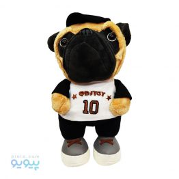 عروسک سگ اخمالو مشکی با لباس ورزشی