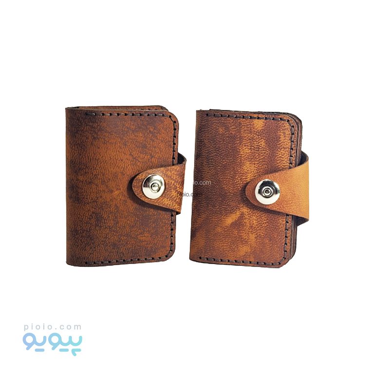 کیف کارت بانکی چرم شتری یک دکمه