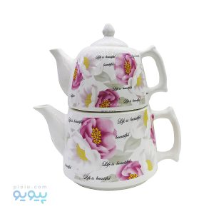 ست کتری و قوری چینی طرح گل های بهاری