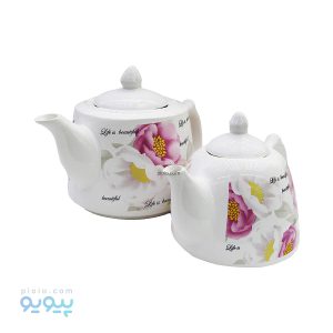 ست کتری و قوری چینی طرح گل های بهاری