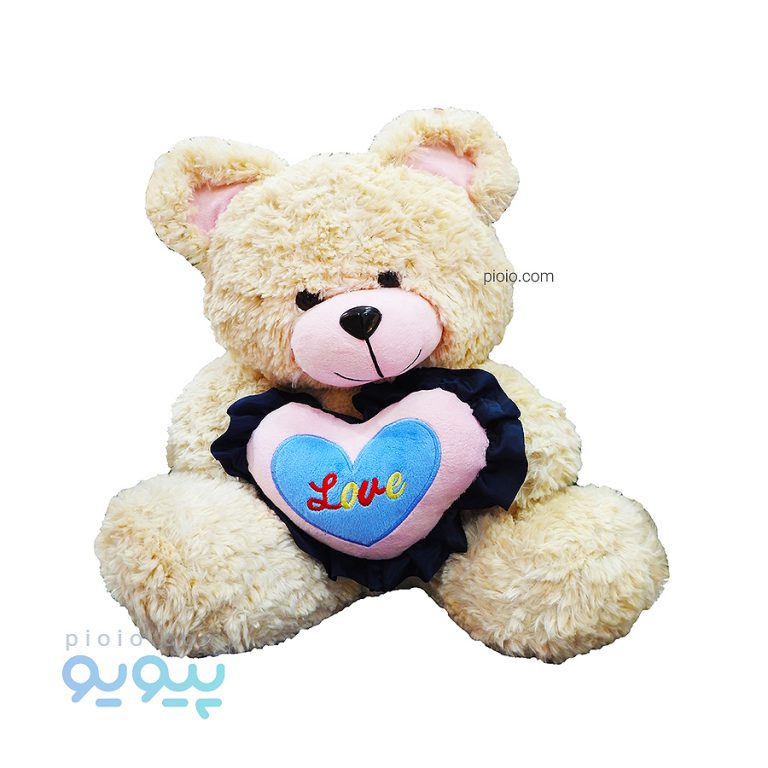 عروسک خرس کرم رنگ بزرگ قلبدار طرح Love