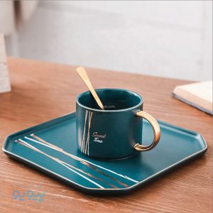 ماگ سینی دار سرامیکی دور طلایی لاکچری