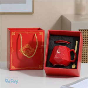ماگ درب دار سرامیکی لاکچری با جعبه کادویی