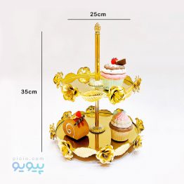 شیرینی خوری دو طبقه گلدار طلایی کد 3379-پیویو