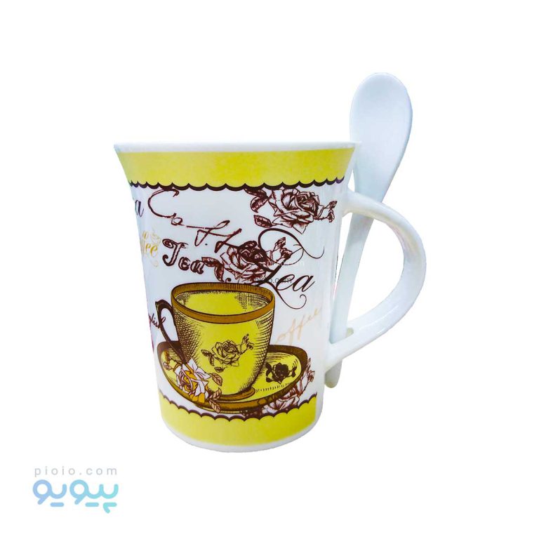 لیوان چینی قاشق دار طرح کافی -پیویو