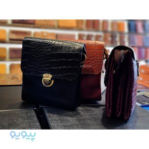 کیف دوشی چرم گاوی مدل سه طبله کروکودیلی-پیویو
