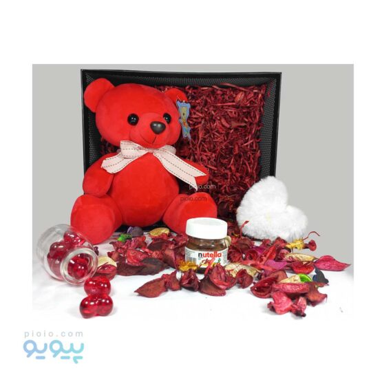 پک کادو ولنتاین با عروسک خرس قرمز و قلب مخملی،پیویو