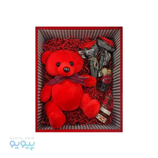 پک کادو ولنتاین با عروسک خرس قرمز پاپیون دار