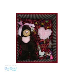 باکس کادویی ولنتاین با عروسک خرس قهوه ای،پیویو