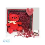 پک کادو ولنتاین عروسک خرس پاپیونی با قلب قرمز