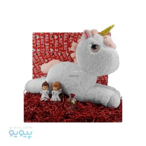 باکس کادو ولنتاین با عروسک یونیکورن شاخ طلایی،پیویو