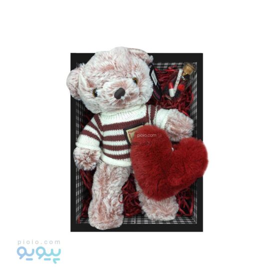 پک کادو ولنتاین با عروسک خرس مخملی لباس بافتنی