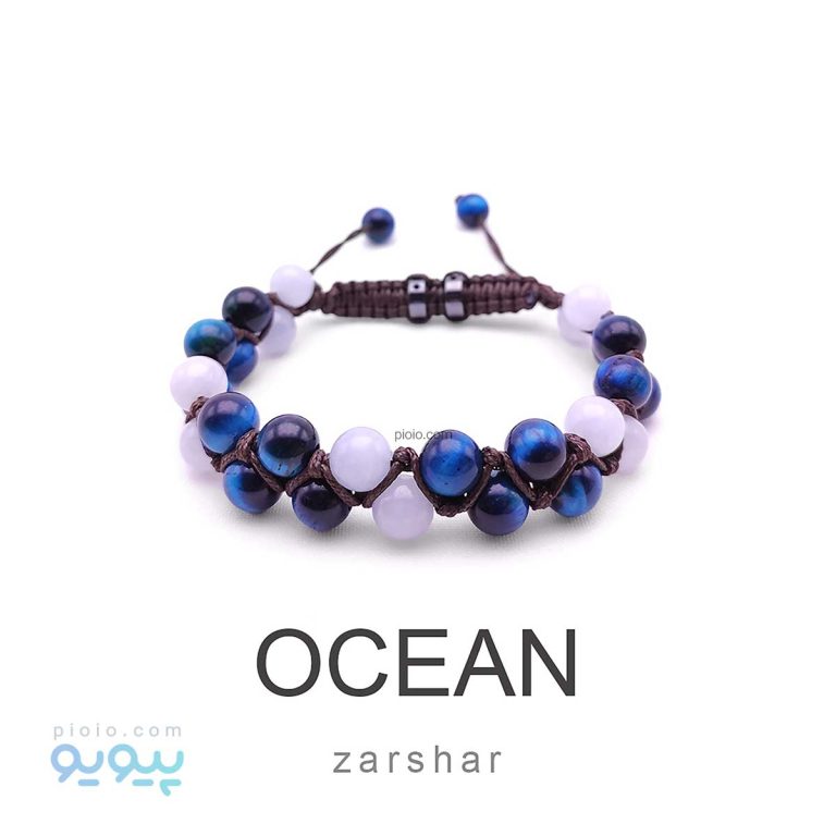دستبند بافت چرمی سنگ طبیعی دو ردیفه OCEAN