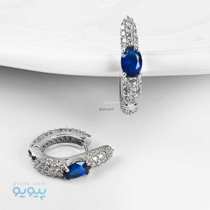 گوشواره حلقه ای نگین اشکی آبی-پیویو