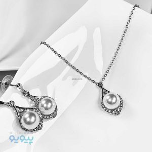 نیم ست گردنبند و گوشواره نقره ای تک مروارید-پیویو