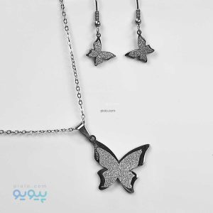 نیم ست گردنبند و گوشواره نقره ای پروانه-پیویو