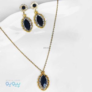 نیم ست گردنبند و گوشواره بلک گلد (نگین مشکی)-پیویو