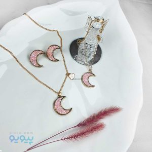 نیم ست گردنبند، گوشواره و دستبند ماه صورتی-پیویو
