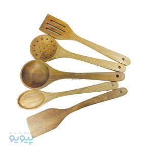 ست کفگیر ملاقه 5 تایی چوب گردو-پیویو