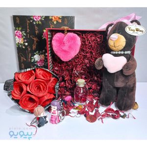 پک کادو ولنتاین دخترانه با عروسک خرس قهوه ای | پیویو