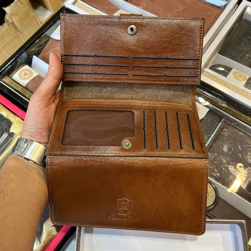 کیف پول چرم طبیعی پالتویی مردانه سه لت